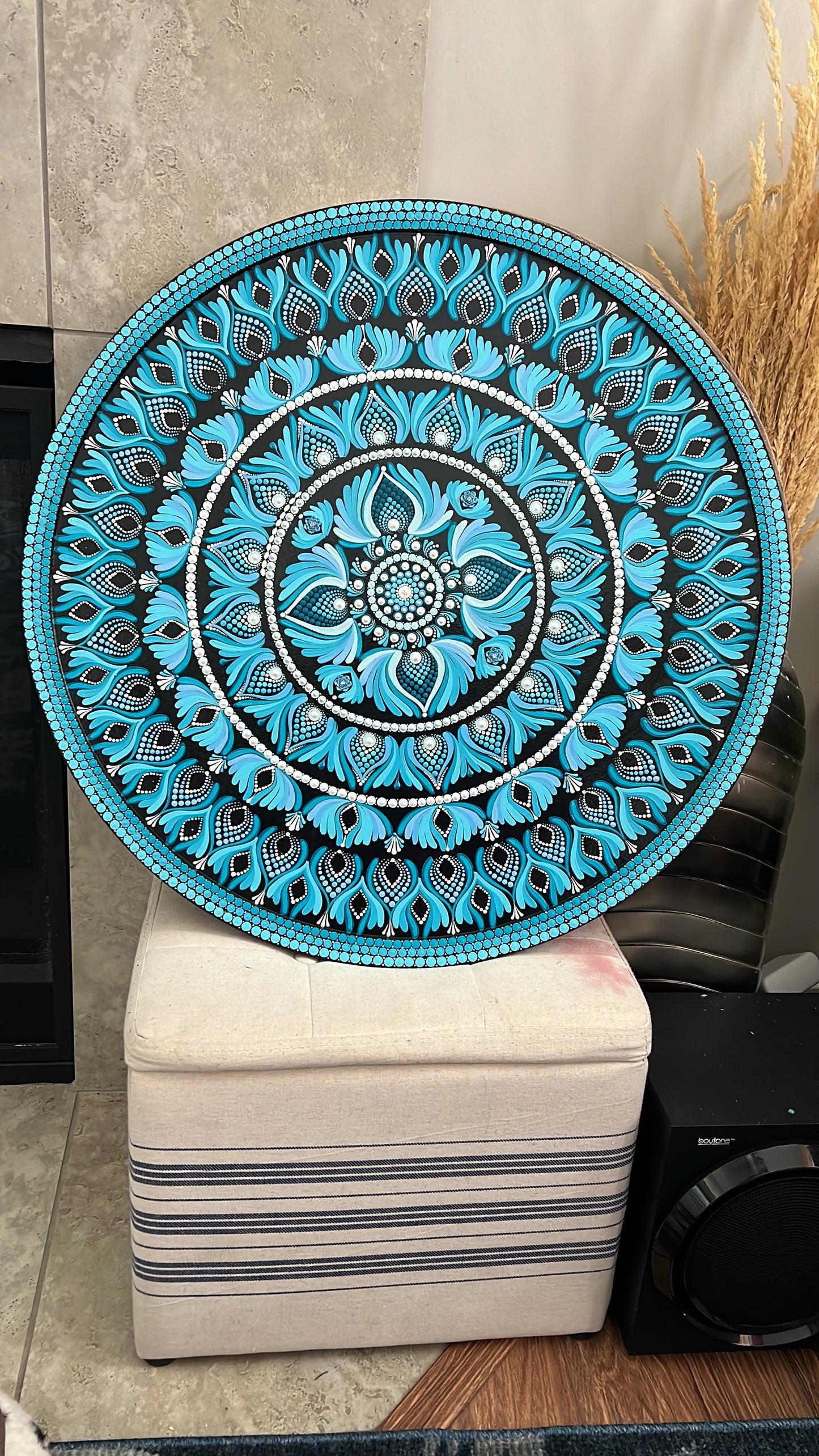 Handcrafted 18-Inch Mandala Art on MDF Board