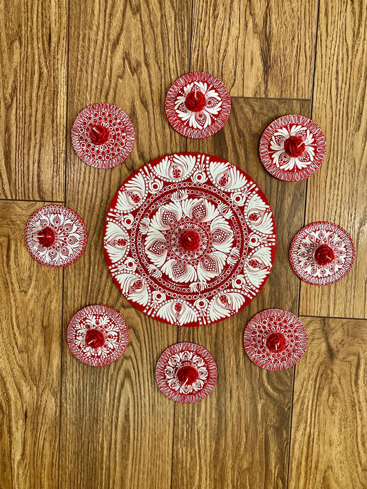 Mandala Art Rangoli On Wood Circle With Tea Light Candle.