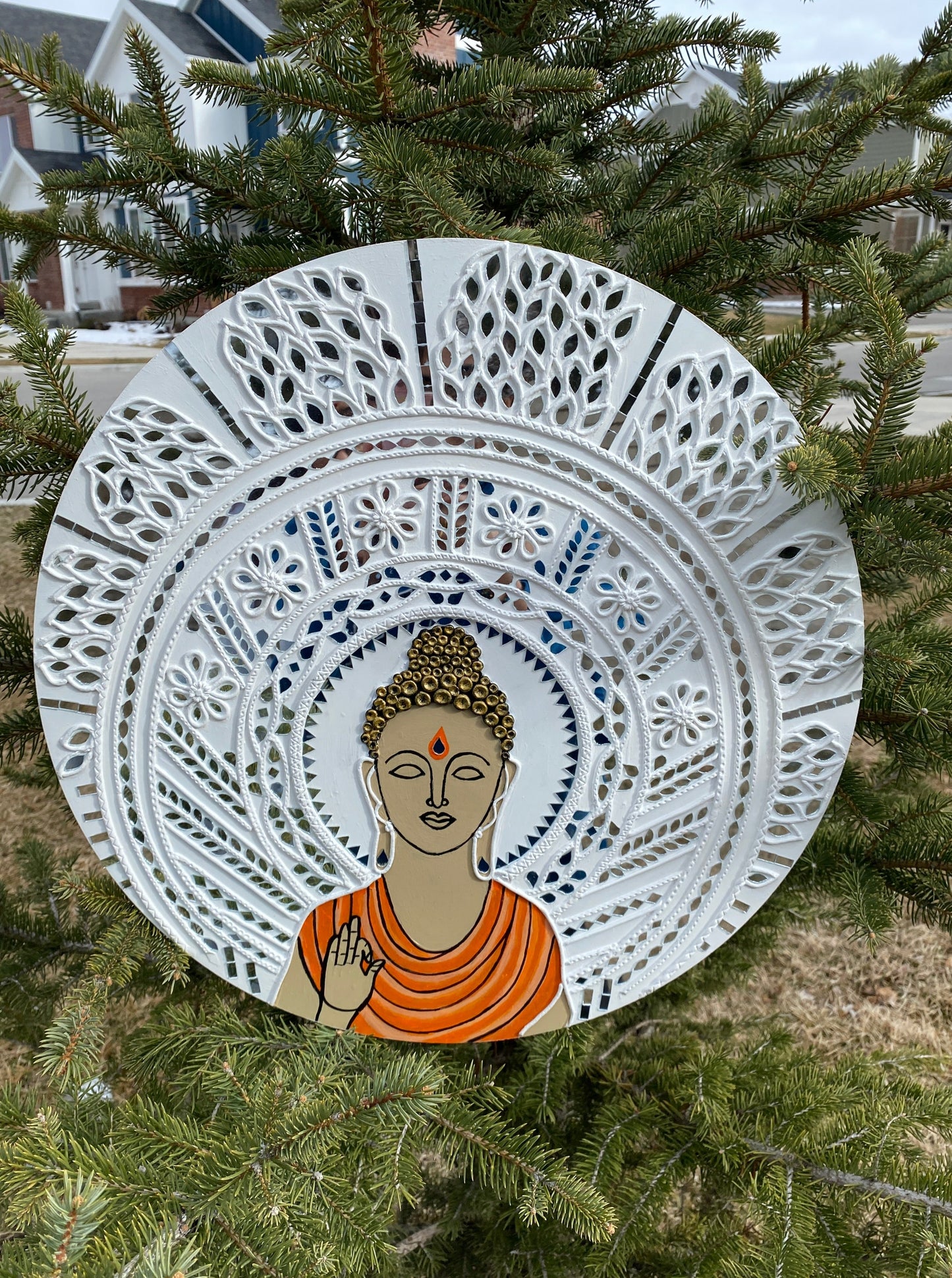 Beautiful Lippan art  Budhha  Wood Canvas  (18 in MDF Board)